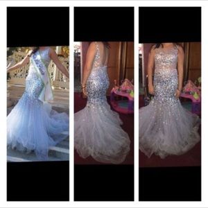 Baby blue mermaid prom dress